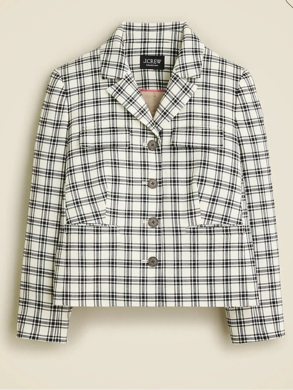 J. Crew Collection Black & White Plaid Tailored Blazer